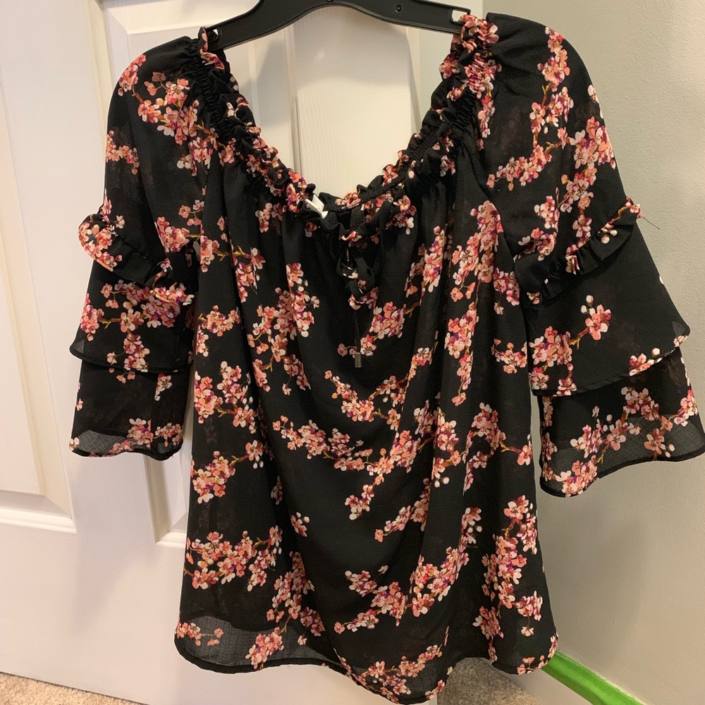 Black floral blouse